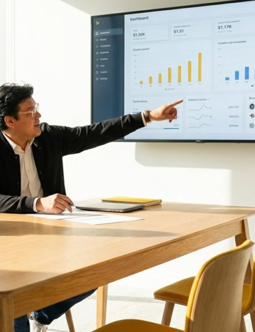 founder reviewing digital marketing services presentation